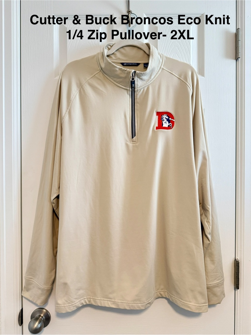 Cutter & Buck Eco Knit 1/4 Zip Pullover with Throwback “Denver D” Broncos Logo